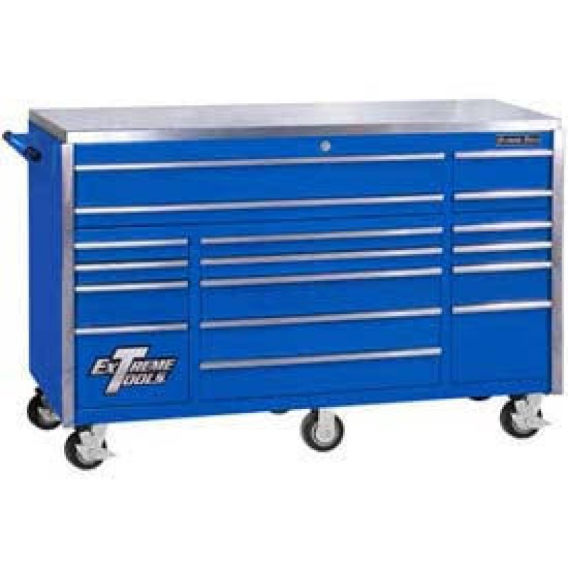 Extreme Tools 17 Drawer Triple Bank Professional Roller Cabinet- Blue 72 In.